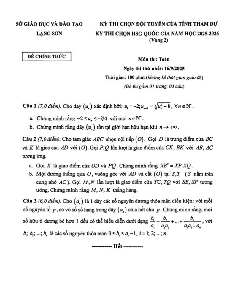 đề chọn đội tuyển thi hsg qg môn toán thpt năm 2025 – 2026 sở gd&đt lạng sơn 0