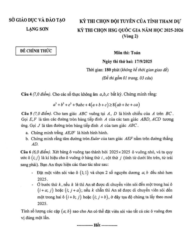đề chọn đội tuyển thi hsg qg môn toán thpt năm 2025 – 2026 sở gd&đt lạng sơn 1