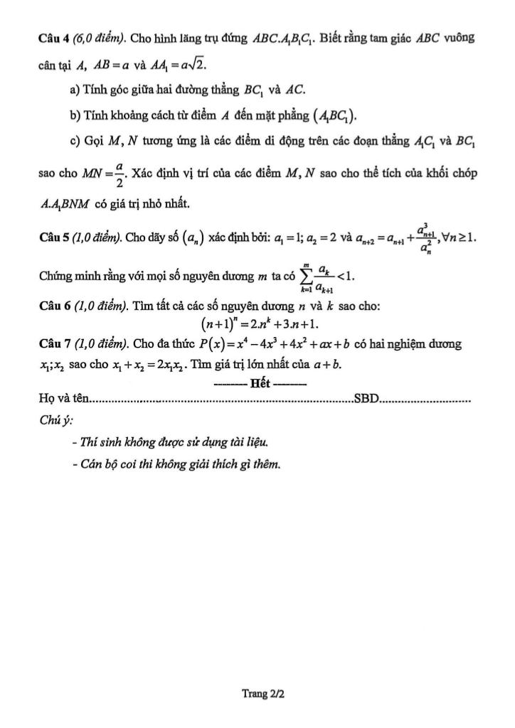 đề chọn học sinh giỏi cấp tỉnh toán 12 năm 2025 – 2026 sở gd&đt thái nguyên 1