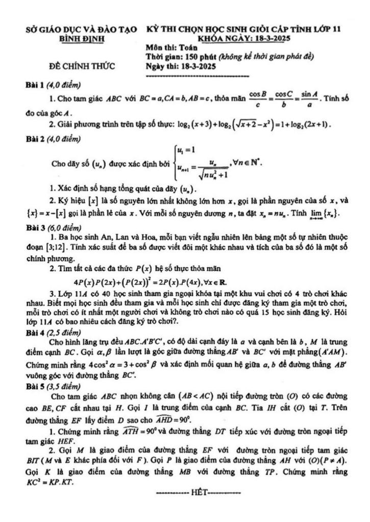 đề chọn học sinh giỏi tỉnh toán 11 năm 2024 – 2025 sở gd&đt bình định
