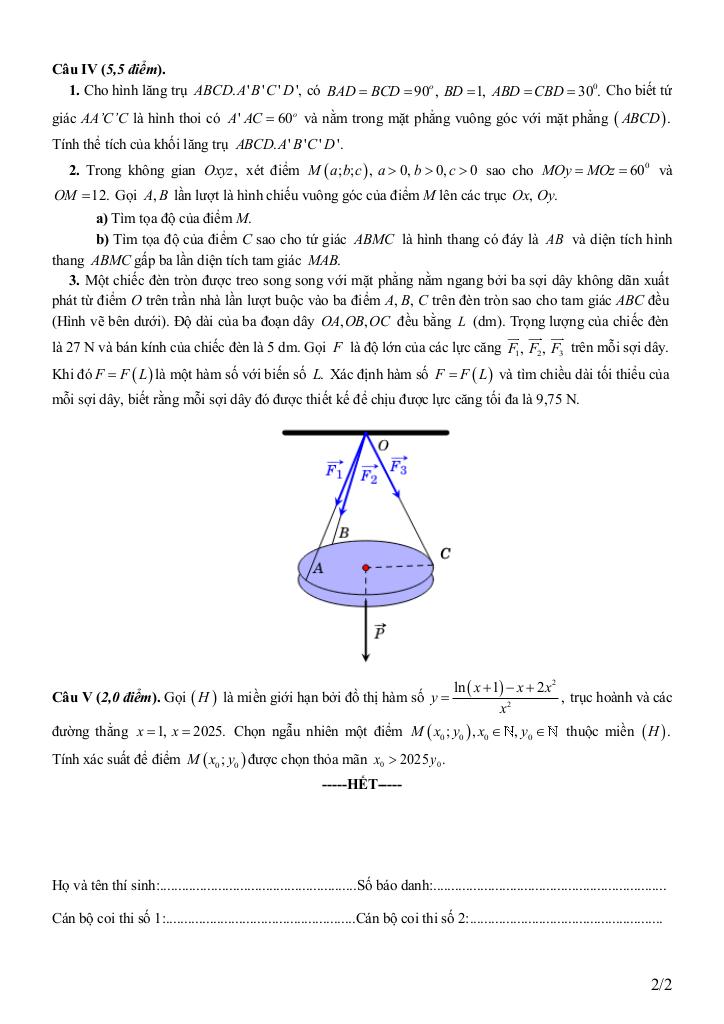 đề chọn học sinh giỏi tỉnh toán 12 năm 2024 – 2025 sở gd&đt hà nam 1