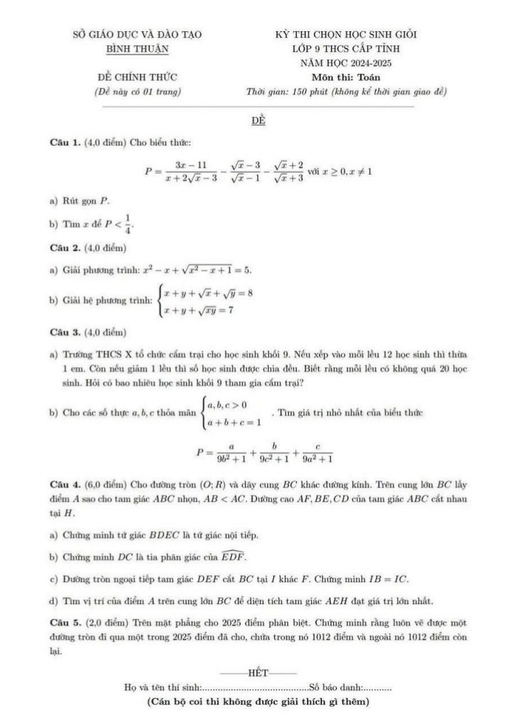 đề chọn học sinh giỏi tỉnh toán 9 năm 2024 – 2025 sở gd&đt bình thuận