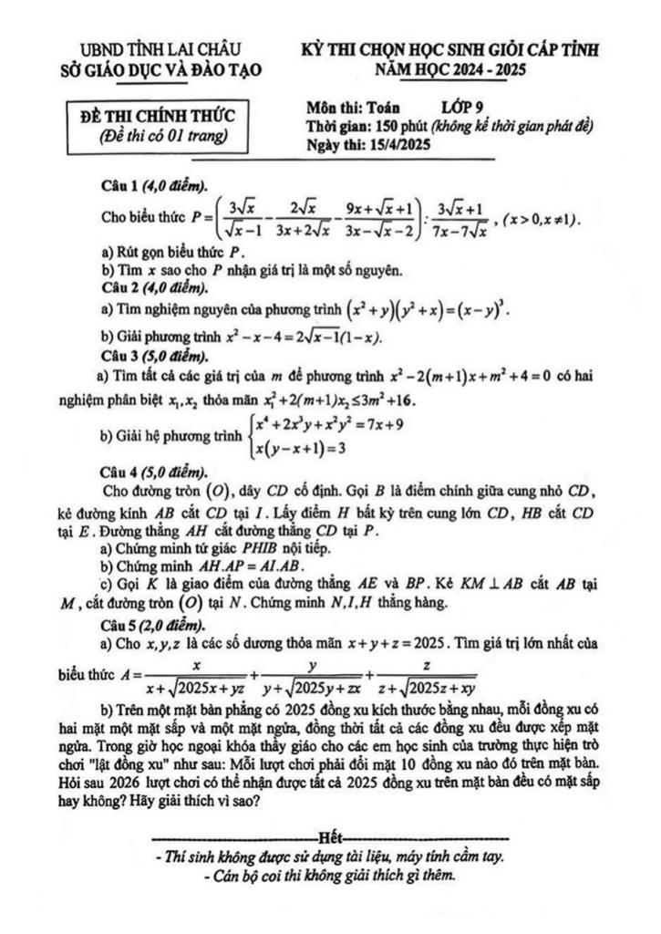 đề chọn học sinh giỏi tỉnh toán 9 năm 2024 – 2025 sở gd&đt lai châu