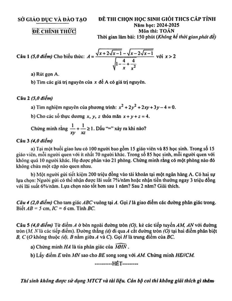 đề chọn học sinh giỏi tỉnh toán thcs năm 2024 – 2025 sở gd&đt bình dương