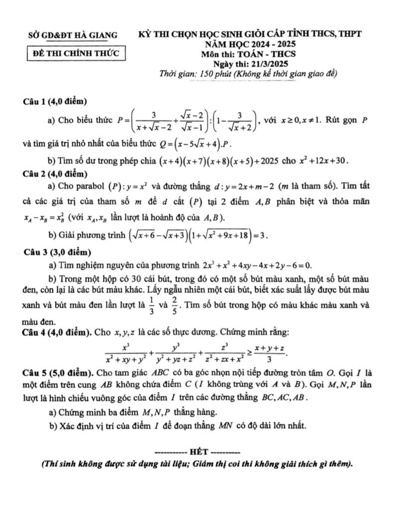 đề chọn học sinh giỏi tỉnh toán thcs năm 2024 – 2025 sở gd&đt hà giang