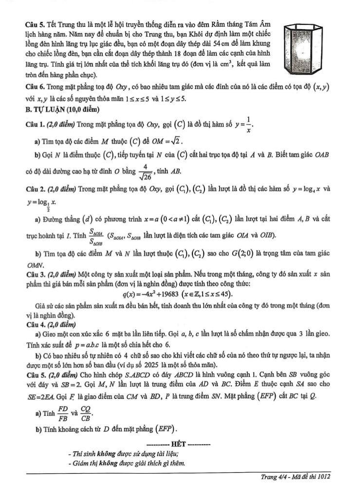 đề chọn học sinh giỏi toán thpt năm 2025 – 2026 sở gd&đt huế 3