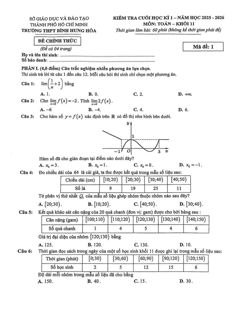đề cuối học kì 1 toán 11 năm 2025 – 2026 trường thpt bình hưng hòa – tp hcm - hình 1