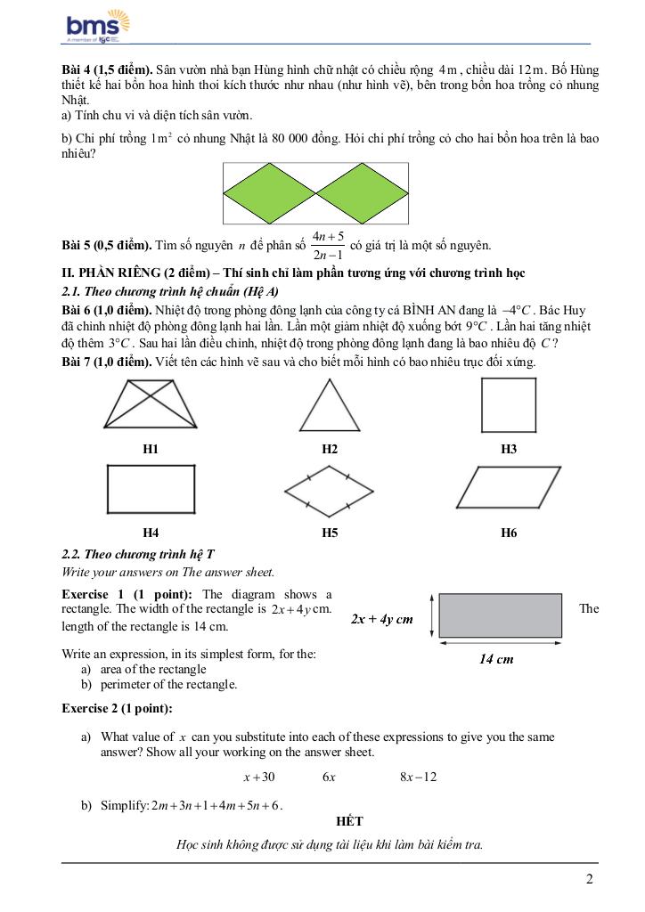 đề cuối học kì 1 toán 6 năm 2024 – 2025 trường ban mai school – hà nội 1