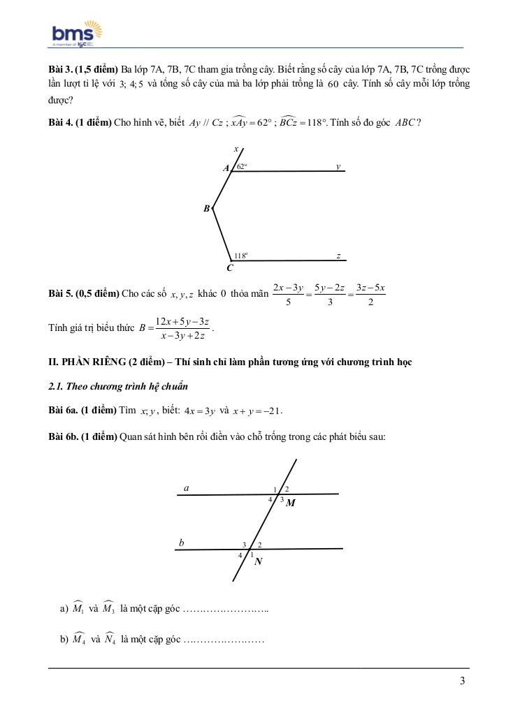 đề cuối học kì 1 toán 7 năm 2024 – 2025 trường ban mai school – hà nội 2