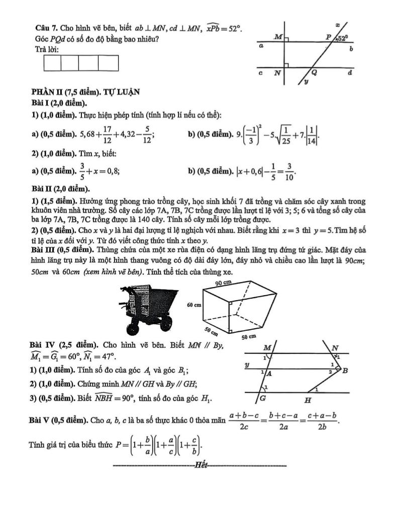 đề cuối học kì 1 toán 7 năm 2025 – 2026 trường m.v. lômônôxốp – hà nội 1