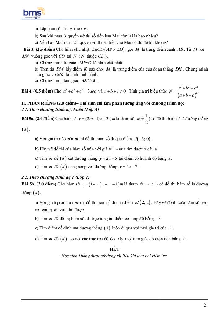 đề cuối học kì 1 toán 8 năm 2024 – 2025 trường ban mai school – hà nội 1