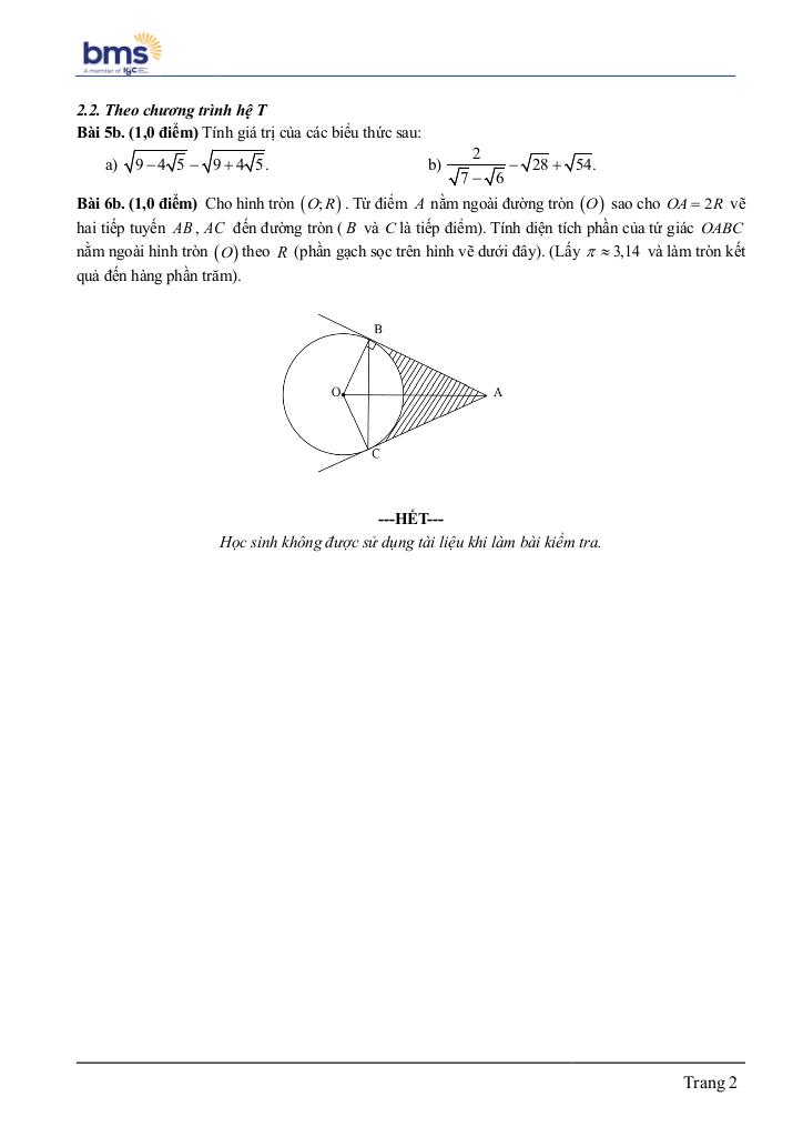 đề cuối học kì 1 toán 9 năm 2024 – 2025 trường ban mai school – hà nội 1