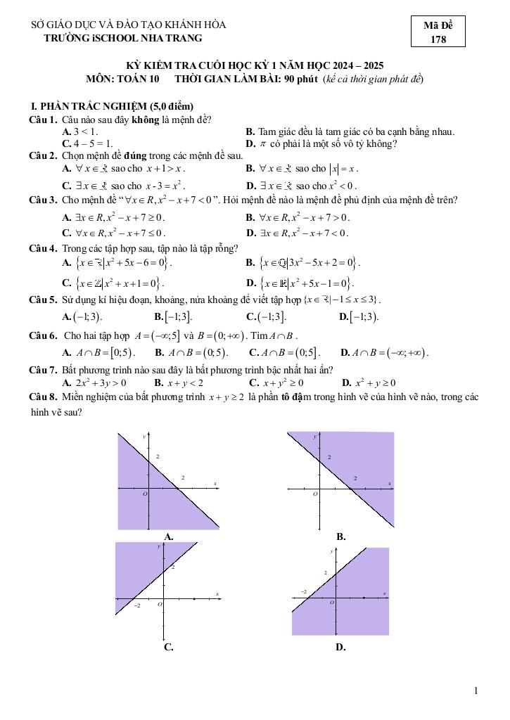 đề cuối học kỳ 1 toán 10 năm 2024 – 2025 trường ischool nha trang – khánh hòa 0