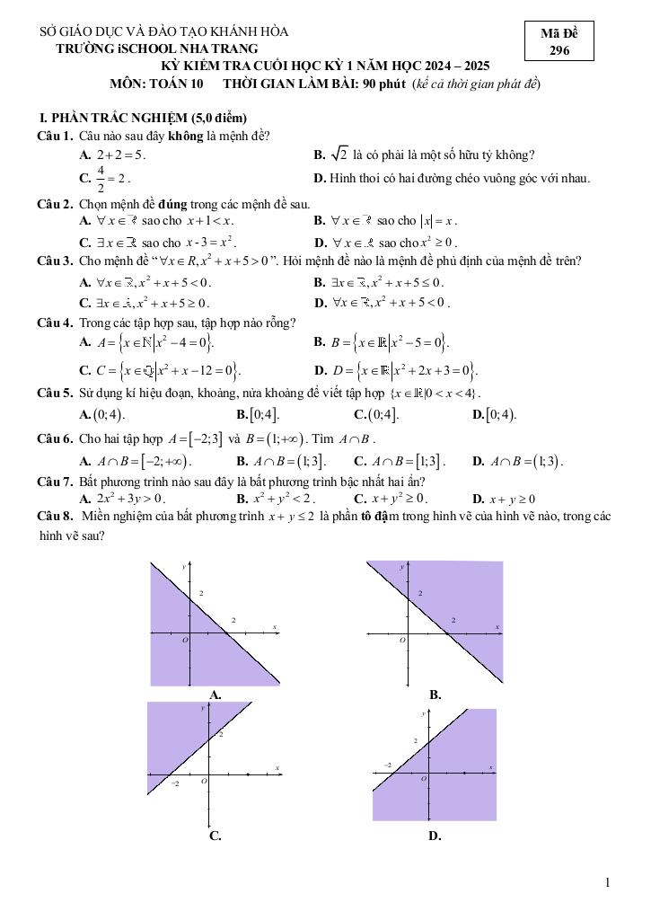 đề cuối học kỳ 1 toán 10 năm 2024 – 2025 trường ischool nha trang – khánh hòa 4