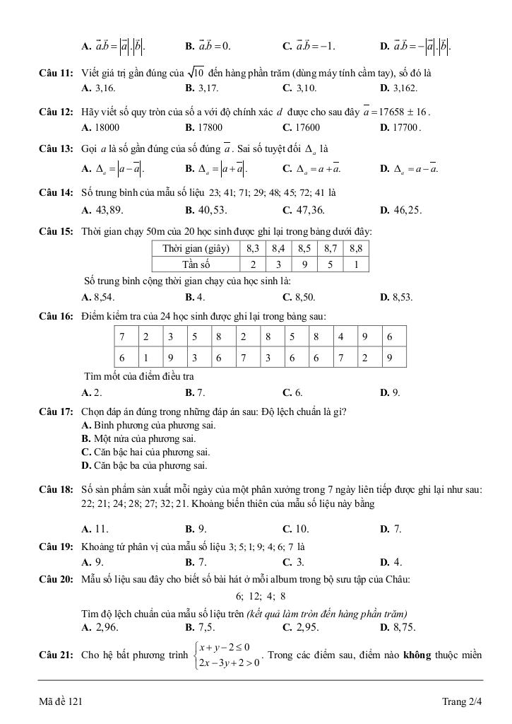 đề cuối học kỳ 1 toán 10 năm 2024 – 2025 trường thpt nguyễn trãi – quảng bình 1