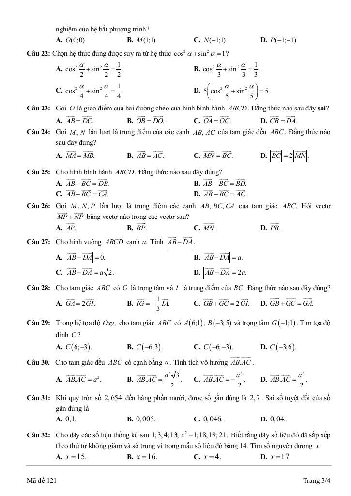 đề cuối học kỳ 1 toán 10 năm 2024 – 2025 trường thpt nguyễn trãi – quảng bình 2