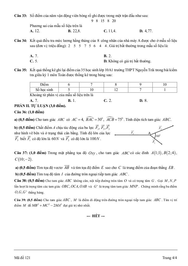 đề cuối học kỳ 1 toán 10 năm 2024 – 2025 trường thpt nguyễn trãi – quảng bình 3