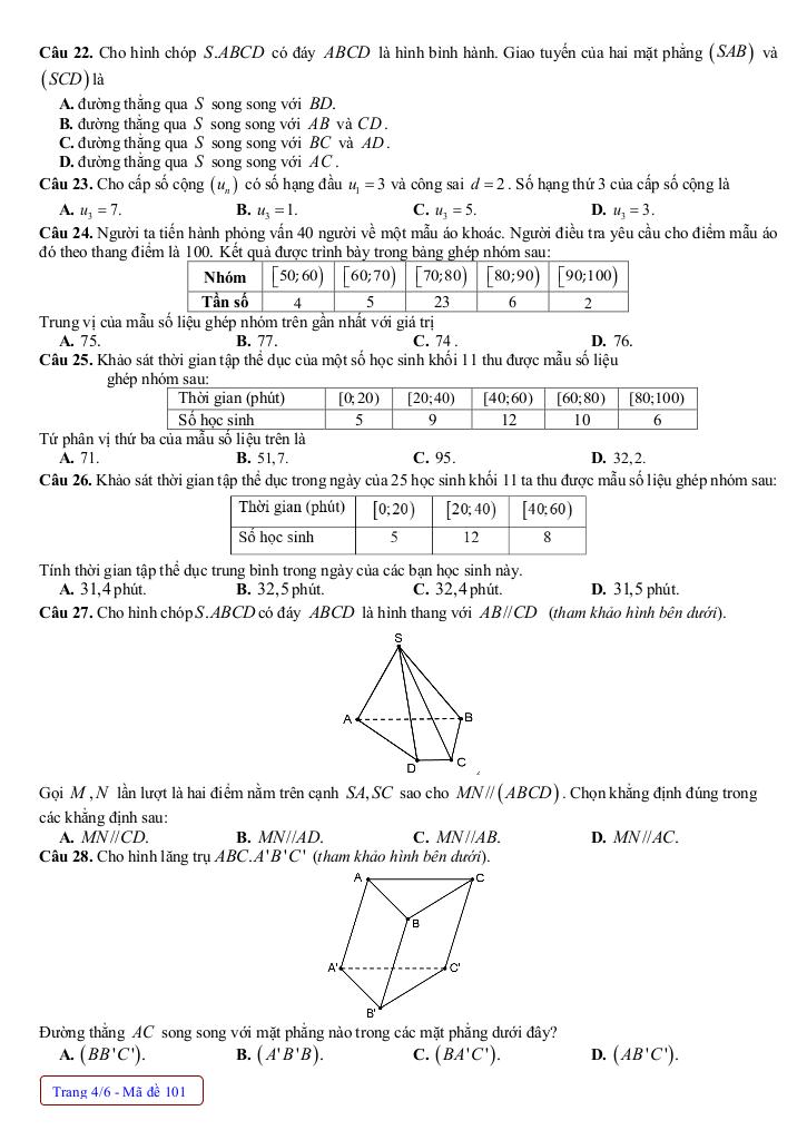 đề cuối học kỳ 1 toán 11 năm 2024 – 2025 trường thpt nguyễn trãi – quảng bình 3