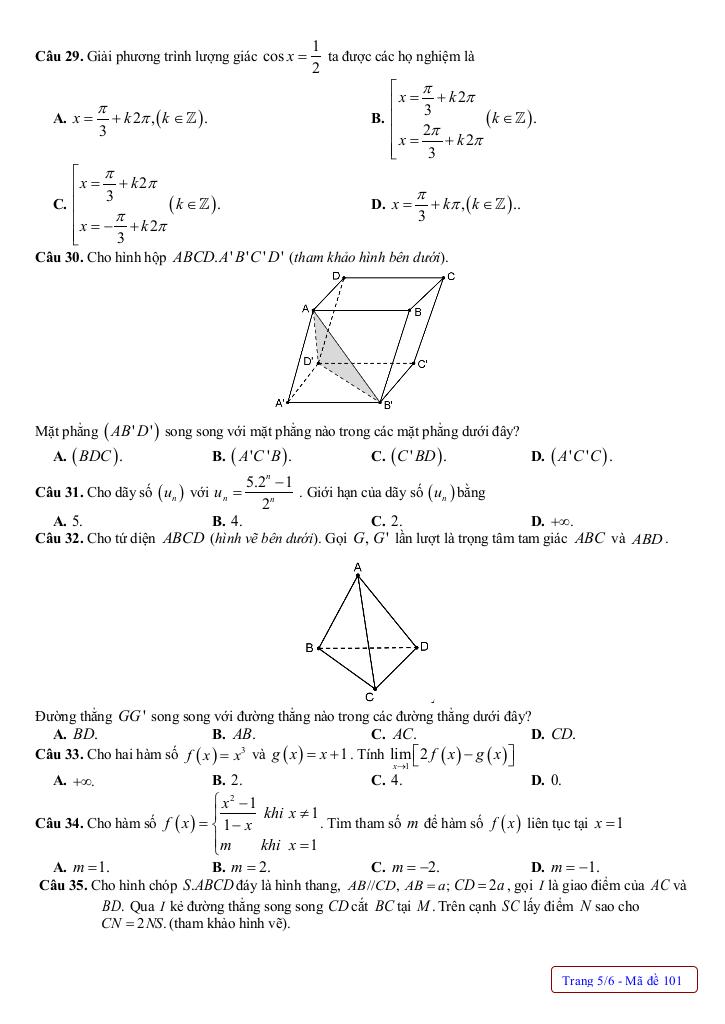 đề cuối học kỳ 1 toán 11 năm 2024 – 2025 trường thpt nguyễn trãi – quảng bình 4