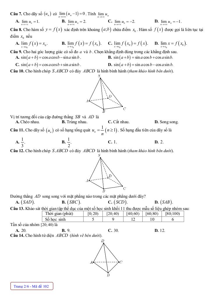 đề cuối học kỳ 1 toán 11 năm 2024 – 2025 trường thpt nguyễn trãi – quảng bình 7