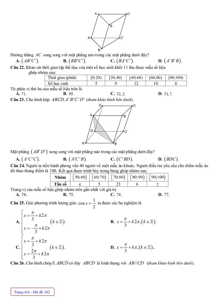 đề cuối học kỳ 1 toán 11 năm 2024 – 2025 trường thpt nguyễn trãi – quảng bình 9