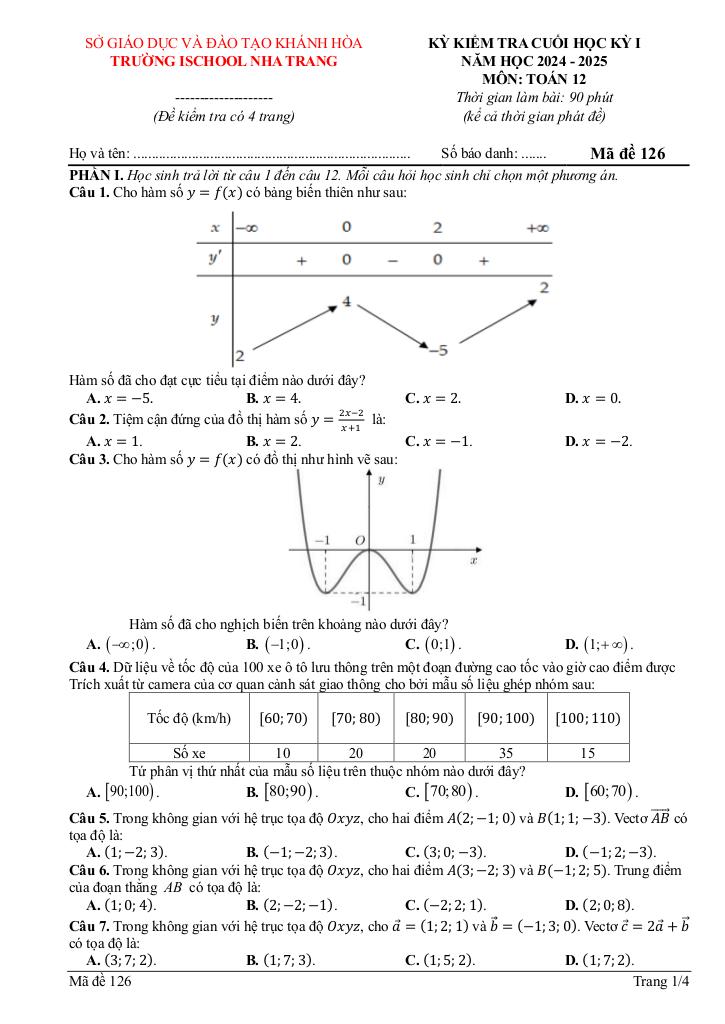 đề cuối học kỳ 1 toán 12 năm 2024 – 2025 trường ischool nha trang – khánh hòa 4