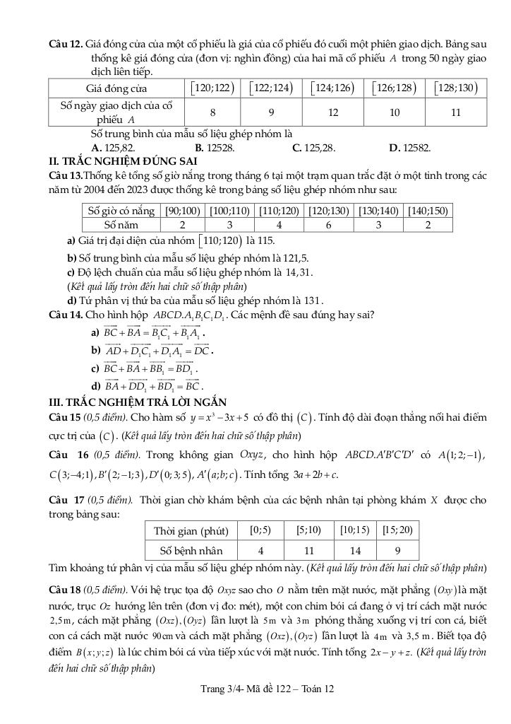 đề cuối học kỳ 1 toán 12 năm 2024 – 2025 trường thpt nguyễn trãi – quảng bình 6