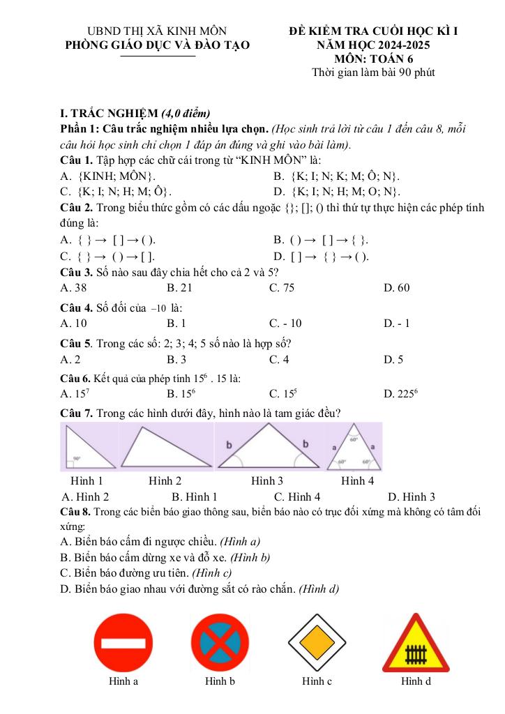 đề cuối học kỳ 1 toán 6 năm 2024 – 2025 phòng gd&đt kinh môn – hải dương 0