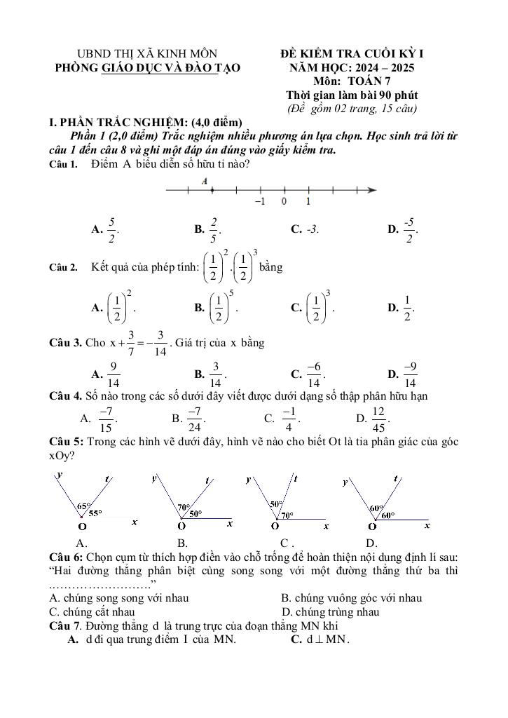 đề cuối học kỳ 1 toán 7 năm 2024 – 2025 phòng gd&đt kinh môn – hải dương 0