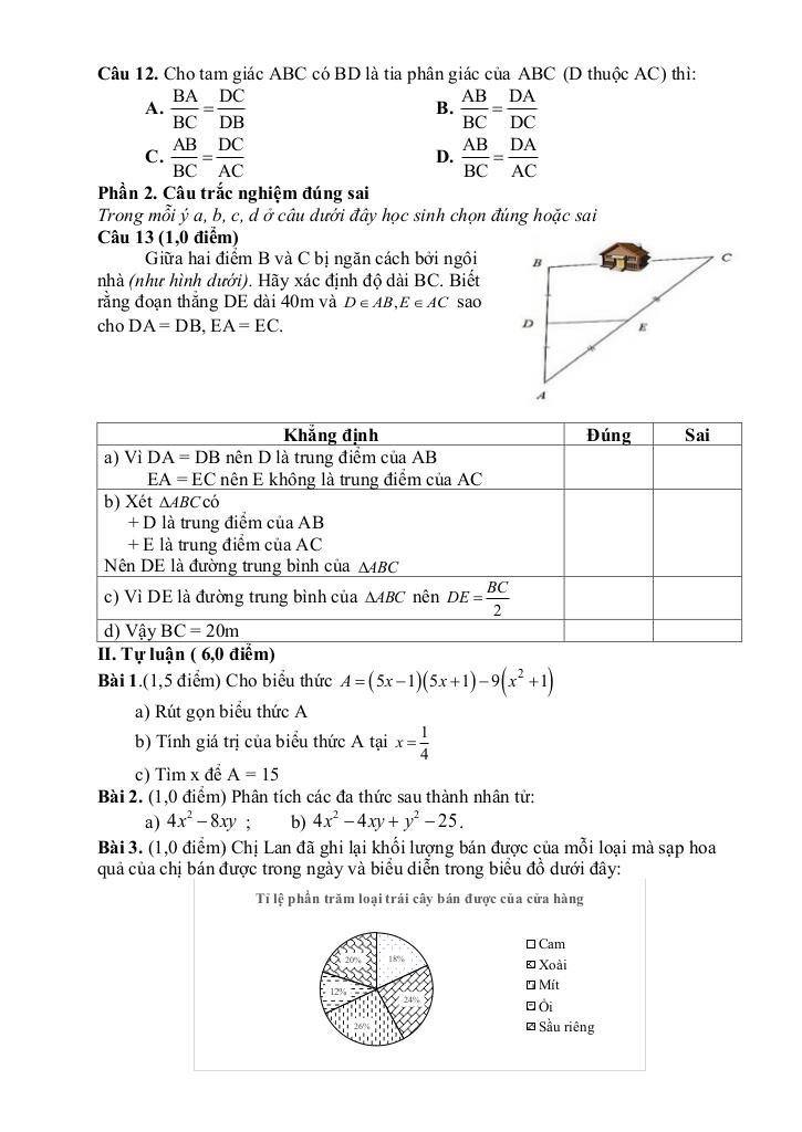 đề cuối học kỳ 1 toán 8 năm 2024 – 2025 trường thcs liên khê – hải phòng 8