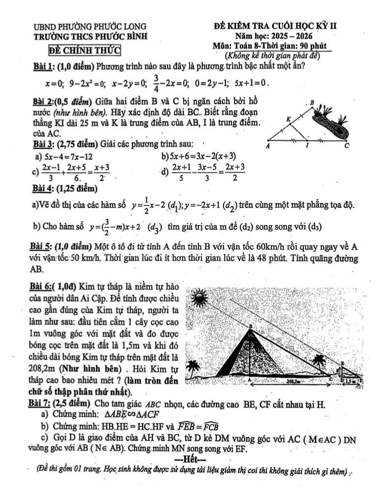 đề cuối học kỳ 2 toán 8 năm 2025 – 2026 trường thcs phước bình – tp hcm