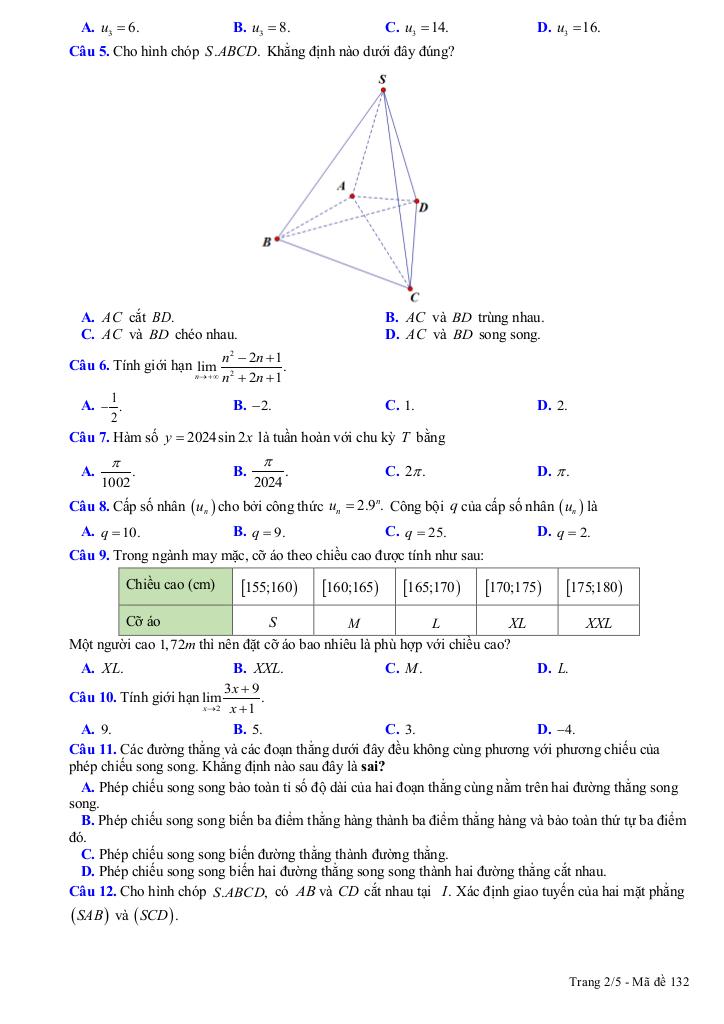 đề cuối kì 1 toán 11 năm 2024 – 2025 trường thpt gia hội – tt huế 1