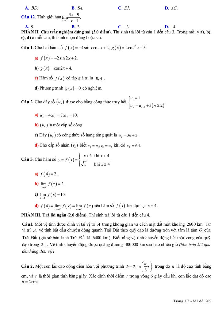 đề cuối kì 1 toán 11 năm 2024 – 2025 trường thpt gia hội – tt huế 7