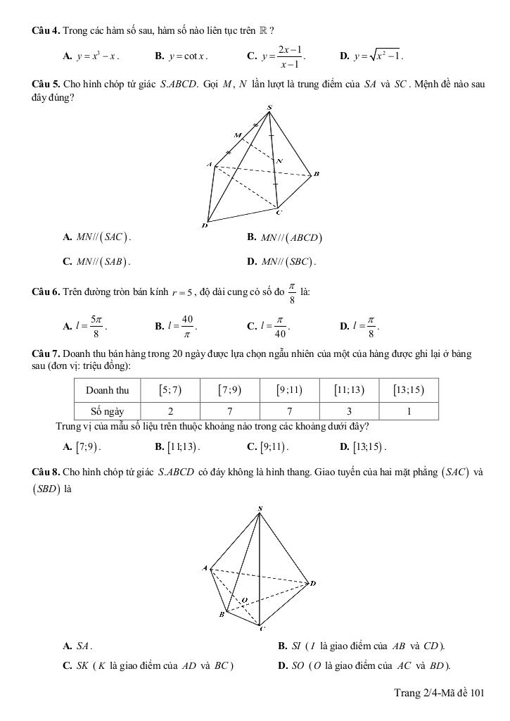 đề cuối kì 1 toán 11 năm 2024 – 2025 trường thpt hòa vang – đà nẵng 1