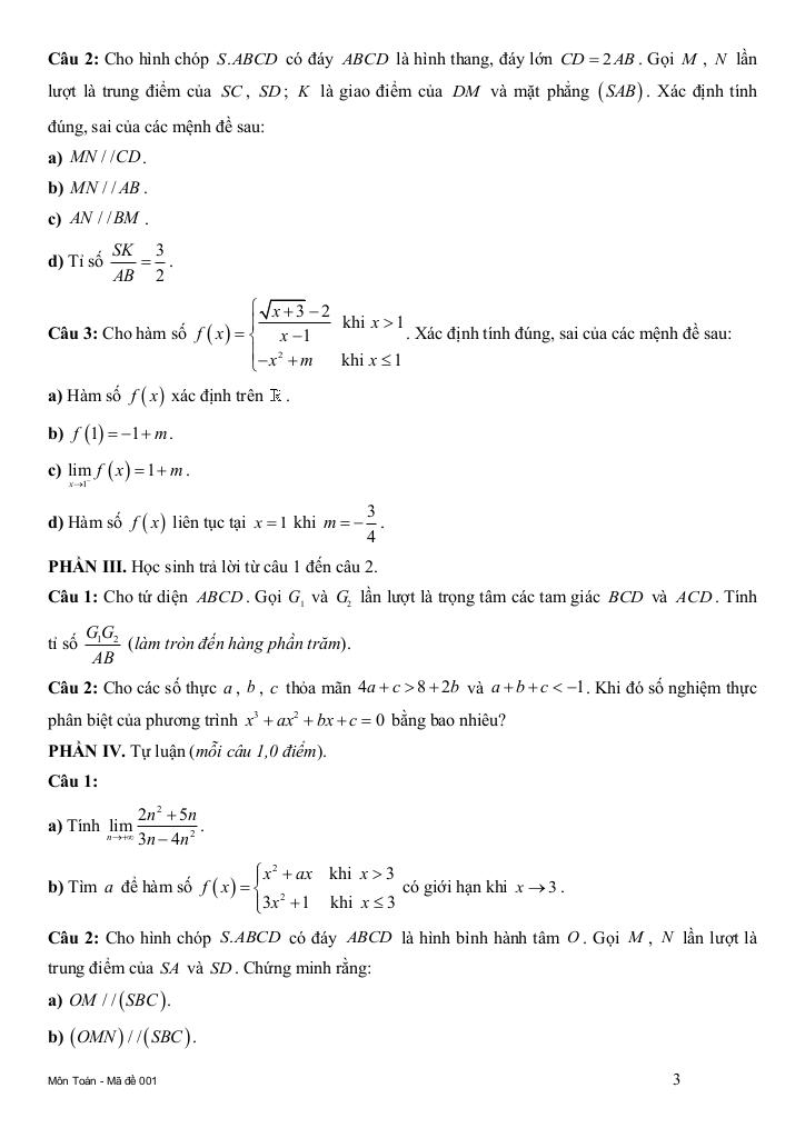 đề cuối kì 1 toán 11 năm 2024 – 2025 trường thpt trần quang diệu – quảng ngãi 2