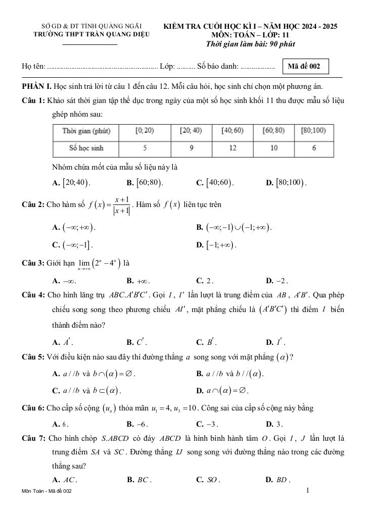 đề cuối kì 1 toán 11 năm 2024 – 2025 trường thpt trần quang diệu – quảng ngãi 4