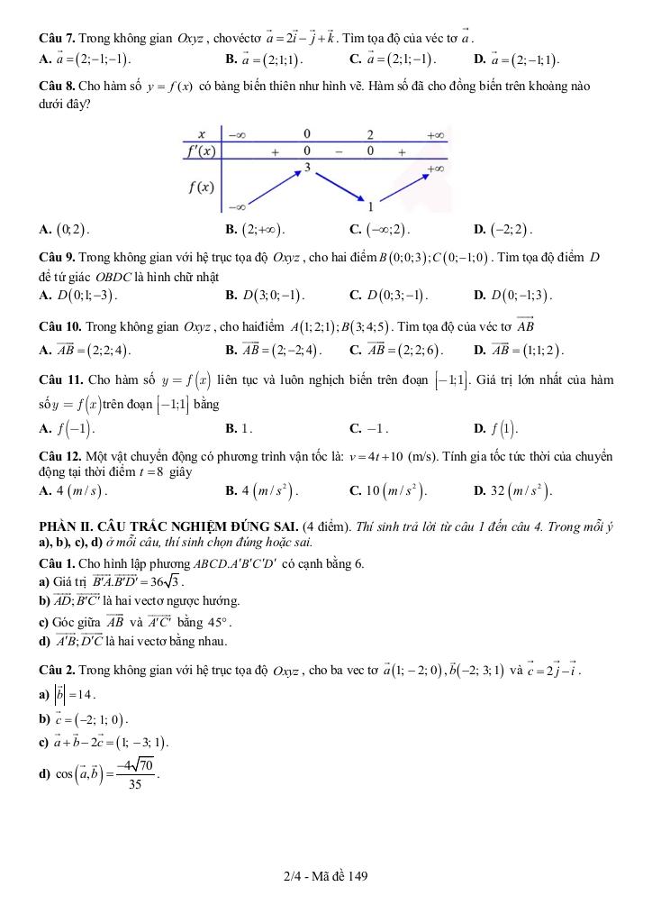 đề cuối kì 1 toán 12 năm 2024 – 2025 trường thpt trần quang diệu – quảng ngãi 1