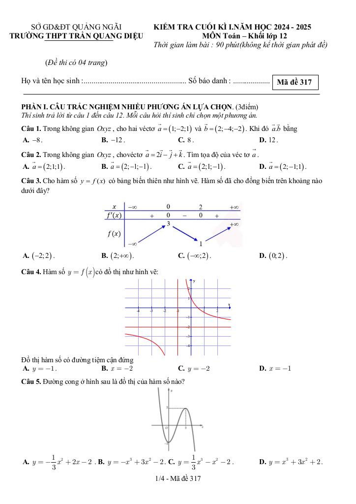 đề cuối kì 1 toán 12 năm 2024 – 2025 trường thpt trần quang diệu – quảng ngãi 4