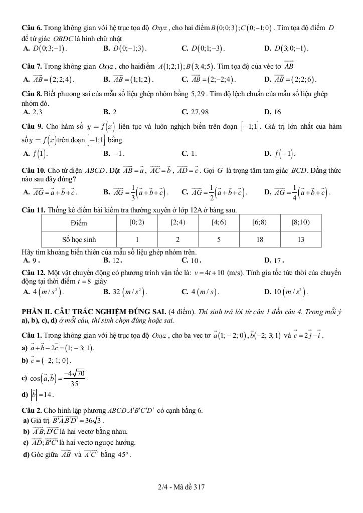 đề cuối kì 1 toán 12 năm 2024 – 2025 trường thpt trần quang diệu – quảng ngãi 5