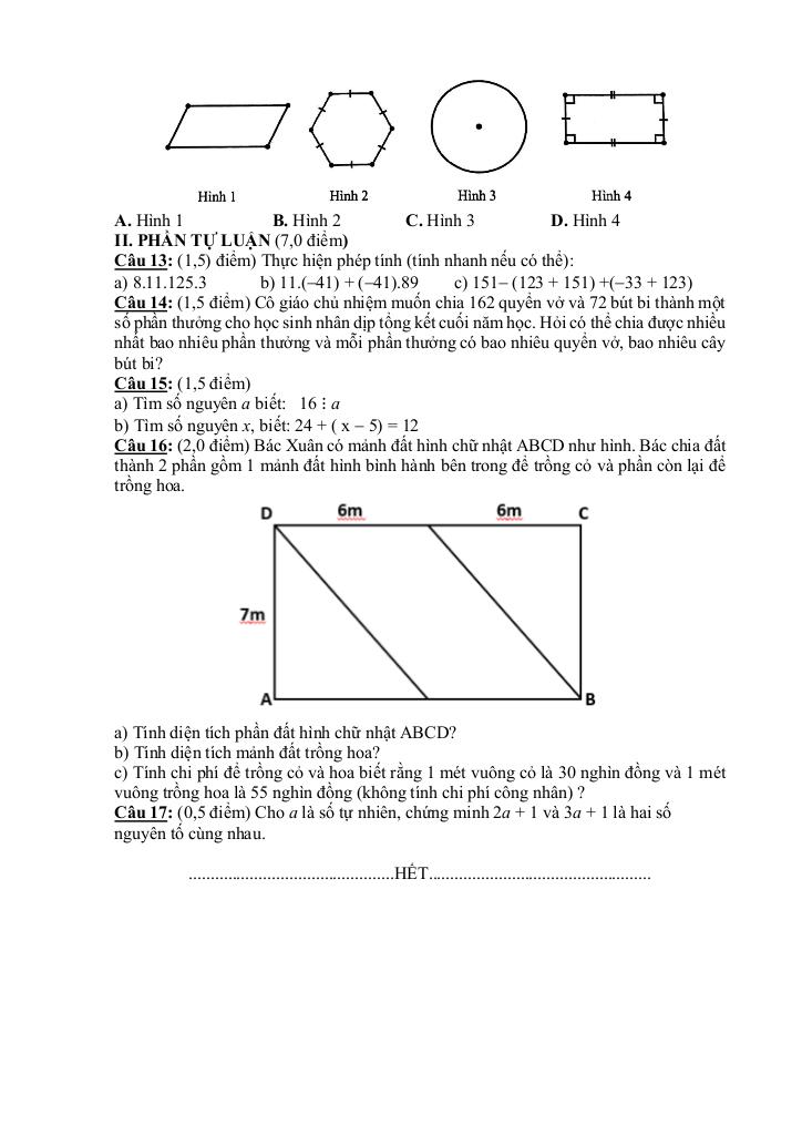 đề cuối kì 1 toán 6 năm 2024 – 2025 trường thcs nguyễn công trứ – đà nẵng 1