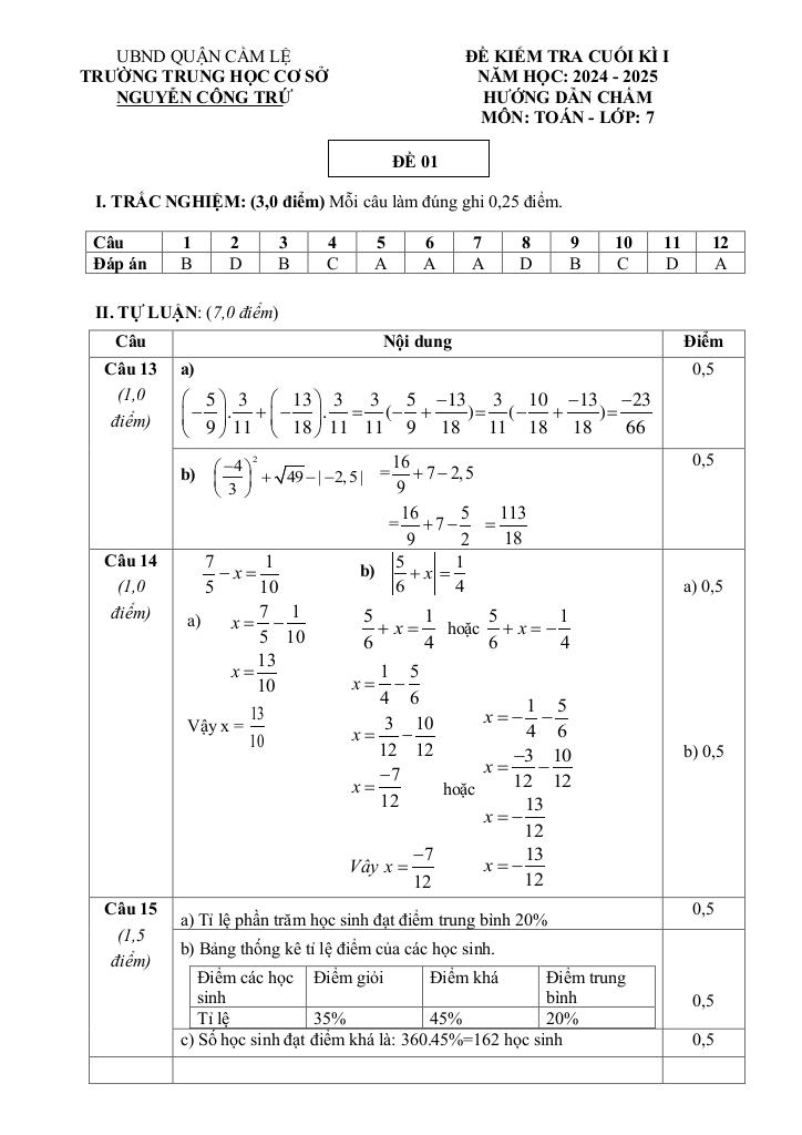 đề cuối kì 1 toán 7 năm 2024 – 2025 trường thcs nguyễn công trứ – đà nẵng 6
