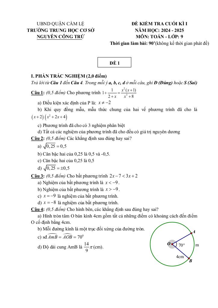 đề cuối kì 1 toán 9 năm 2024 – 2025 trường thcs nguyễn công trứ – đà nẵng 4