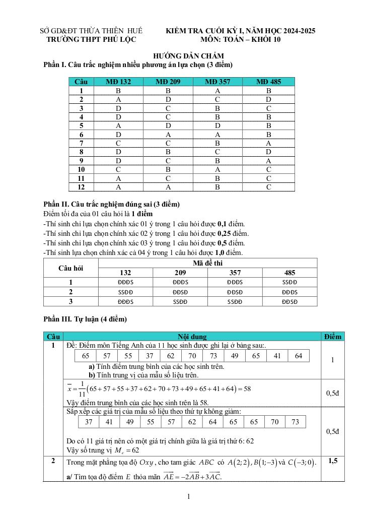 đề cuối kỳ 1 toán 10 năm 2024 – 2025 trường thpt phú lộc – tt huế 6