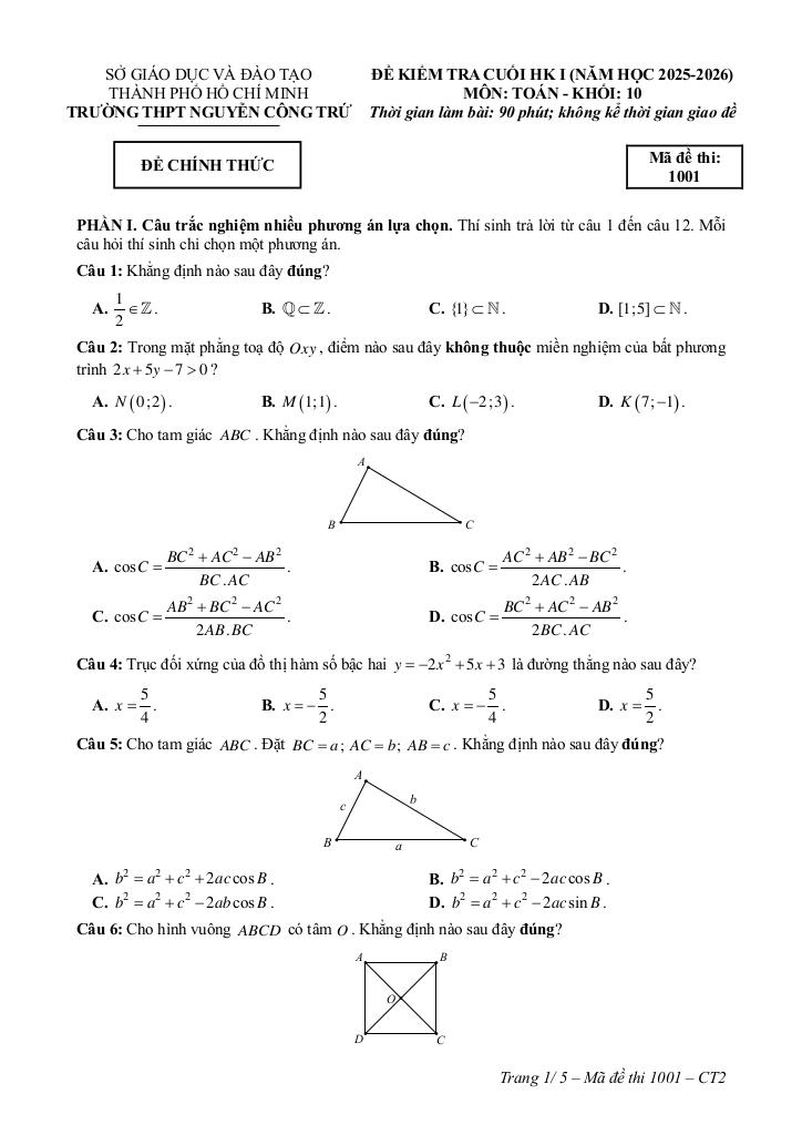 đề cuối kỳ 1 toán 10 năm 2025 – 2026 trường thpt nguyễn công trứ – tp hcm - hình 1