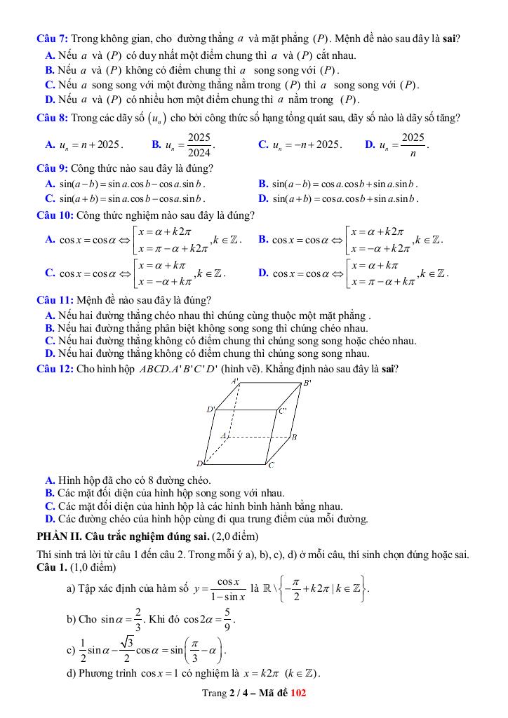đề cuối kỳ 1 toán 11 năm 2024 – 2025 trường thpt núi thành – quảng nam 5