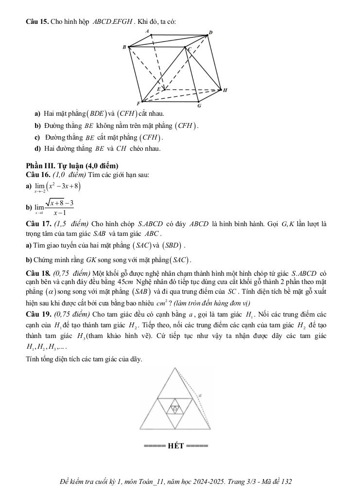 đề cuối kỳ 1 toán 11 năm 2024 – 2025 trường thpt phú lộc – tt huế 2