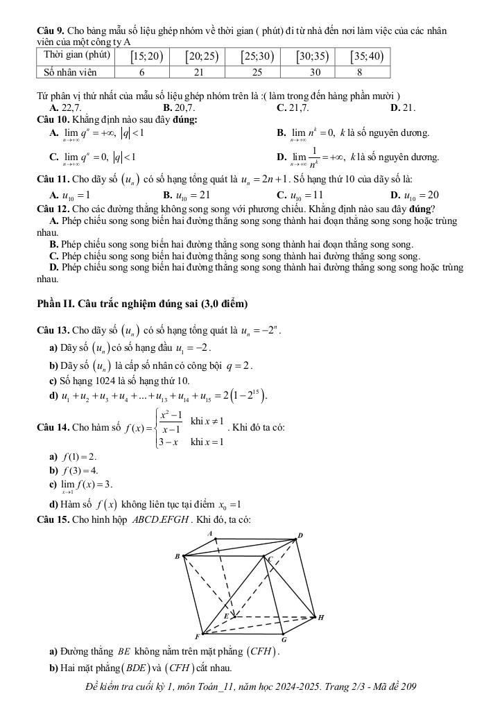 đề cuối kỳ 1 toán 11 năm 2024 – 2025 trường thpt phú lộc – tt huế 4