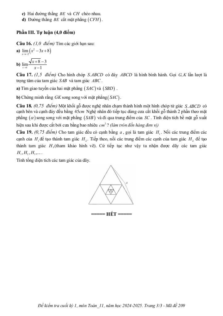 đề cuối kỳ 1 toán 11 năm 2024 – 2025 trường thpt phú lộc – tt huế 5