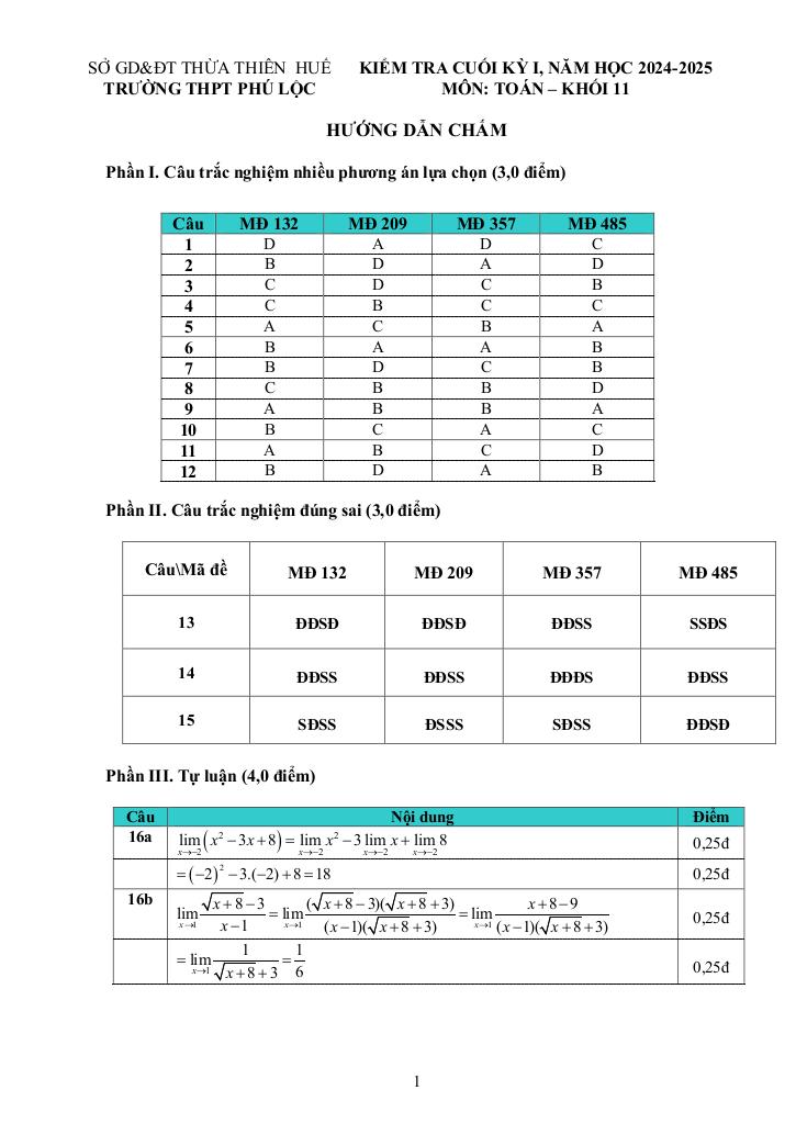 đề cuối kỳ 1 toán 11 năm 2024 – 2025 trường thpt phú lộc – tt huế 6