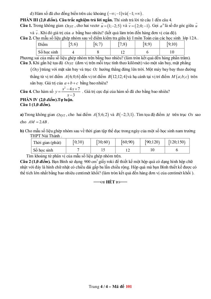đề cuối kỳ 1 toán 12 năm 2024 – 2025 trường thpt núi thành – quảng nam 3